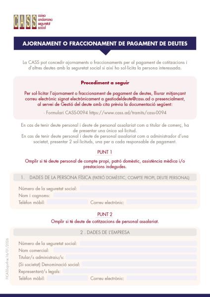 Ajornament o fraccionament de pagament de deutes