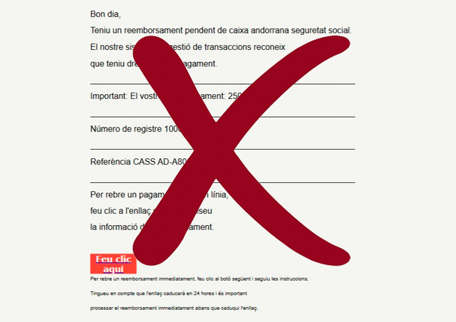 La CASS alerta d'un correu electrònic sospitós