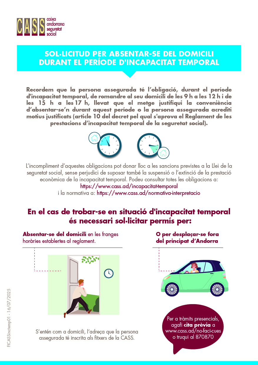 Sol·licitud per absentar-se del domicili durant el període d'incapacitat temporal